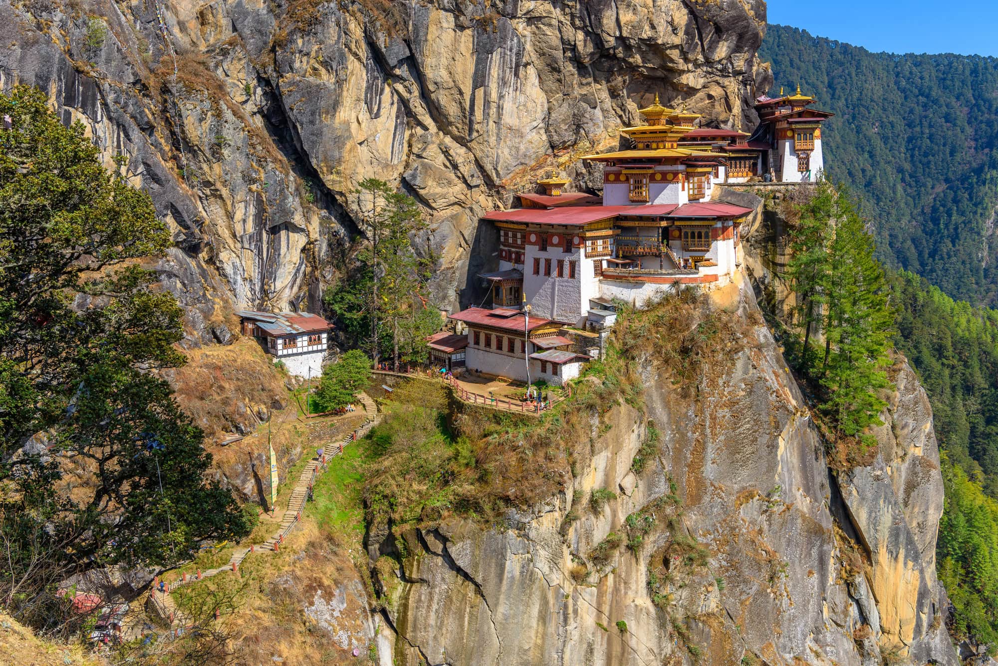 Tigers Nest Monastery on the edge of a rockface in Bhutan, one of the best countries to visit in May