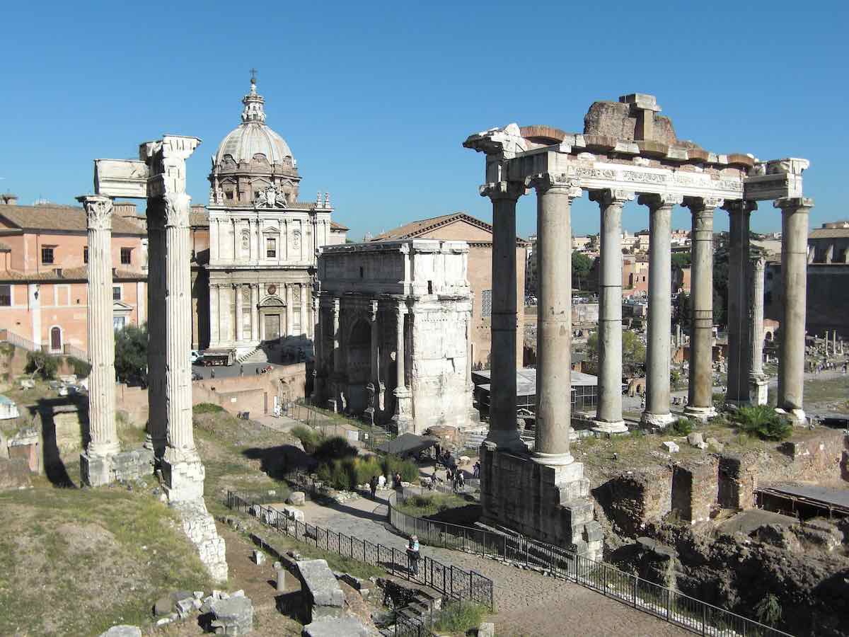 the ruins of the Roman Forum in Rome (View from Capitoline Hill)