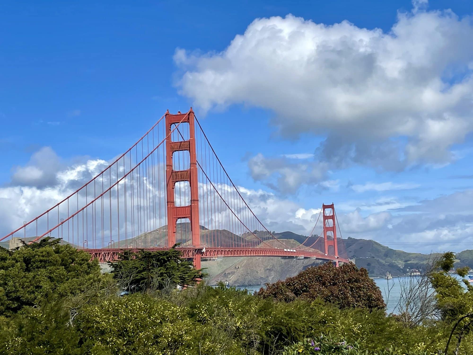the orange towers of the Golden Gate Bridge in San Francisco