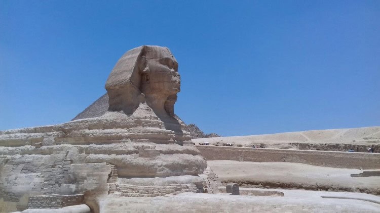 view of the head of the Great-Sphinx-in-Giza-Egypt
