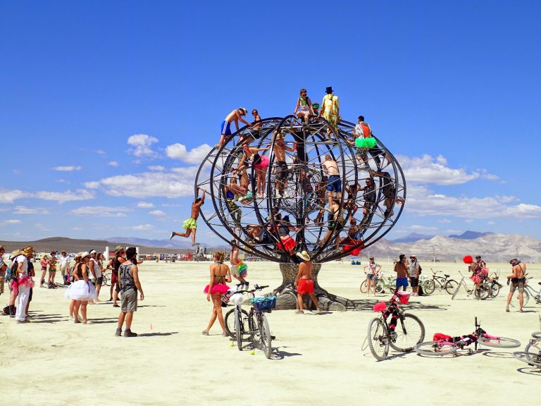 Burning Man Burners Play on a Participatory Spinning Structure Art Project