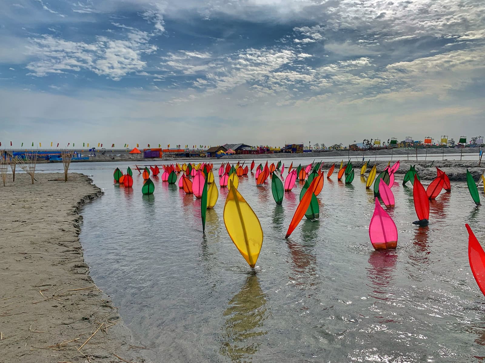 coloured flags in the water