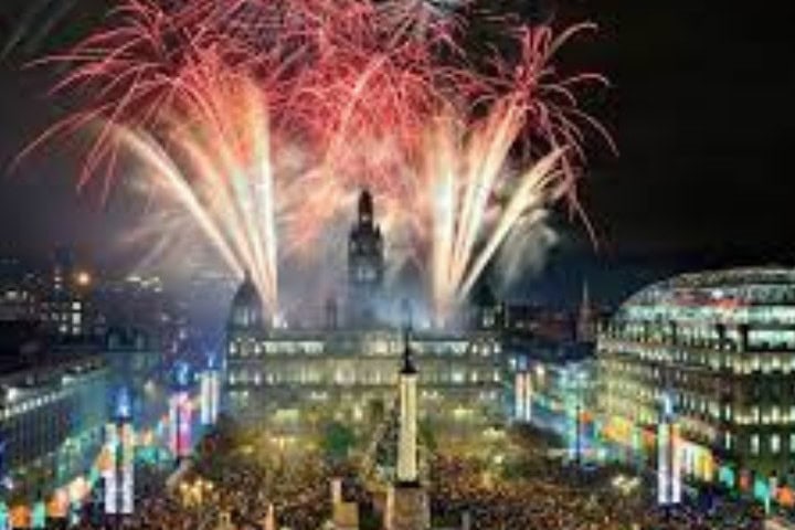 firework display above a castle