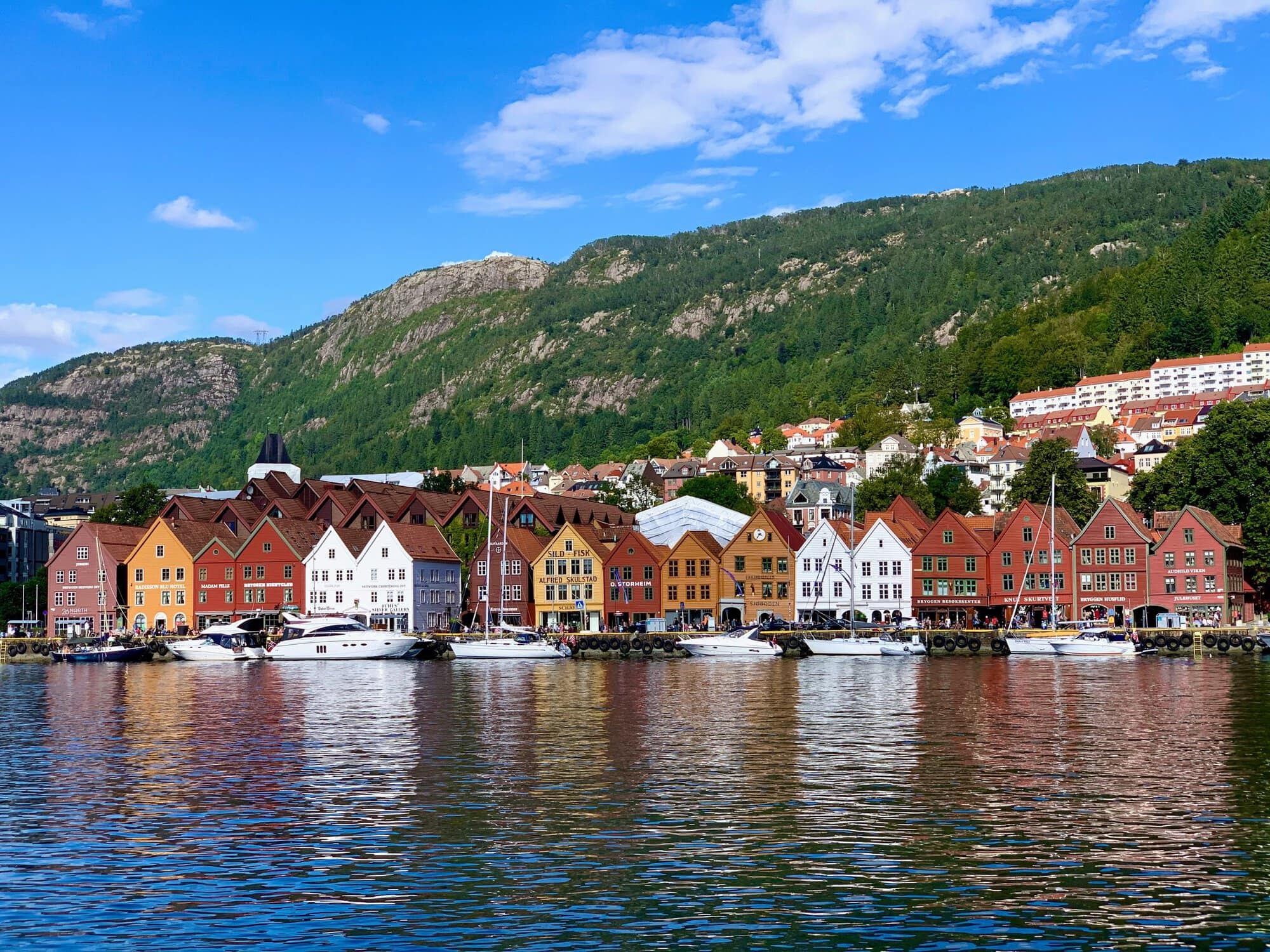 houses on the water in Bergen harbour which hosts the Bergen international Festival in May