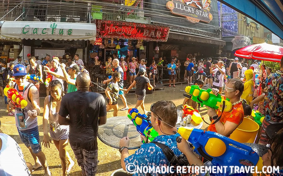 a water fight amongst tourists and locals during songkran