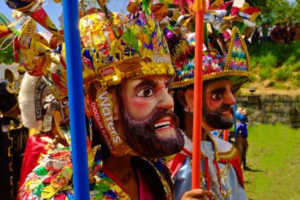 masked performances with enormous heads at Moriones Festival in march in the philippines