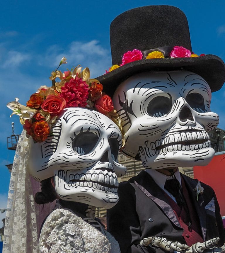Participants of the Mexican holiday in death masks