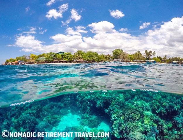 Basdaku White Beach in Moalboal Cebu from the water