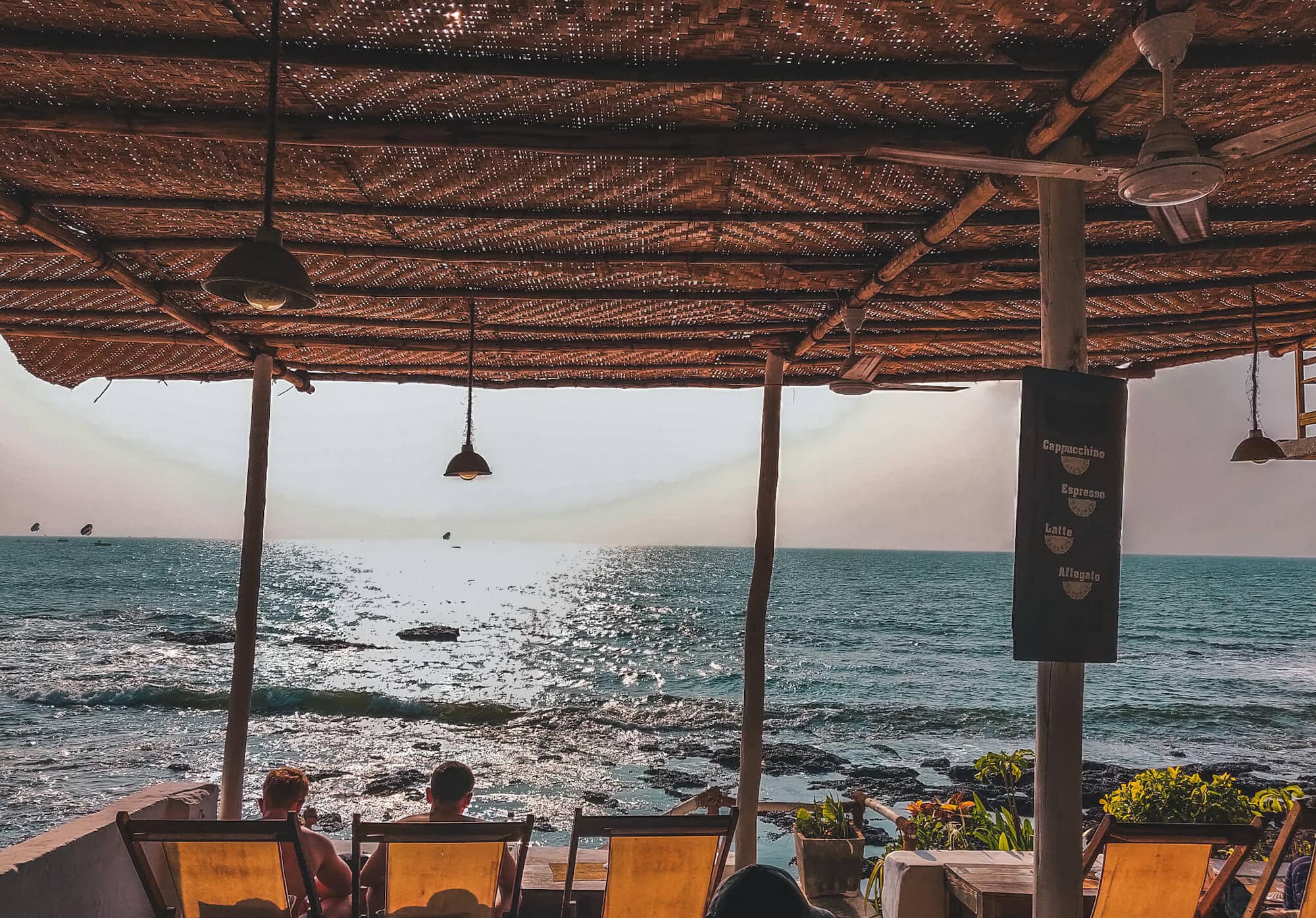 view over the ocean from Eva cafe at Anjuna beach, North Goa, India