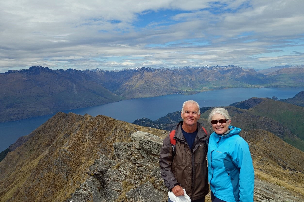 Views from Ben Lomond Peak in New Zealand of mountains and water 