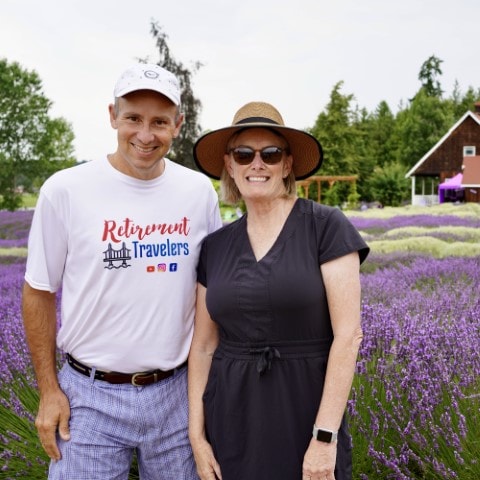 a couple in a lavender field