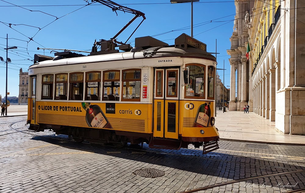 a yellow tram in Lisbon