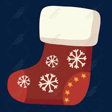 a drawing of a red xmas stocking with white snowflakes on it