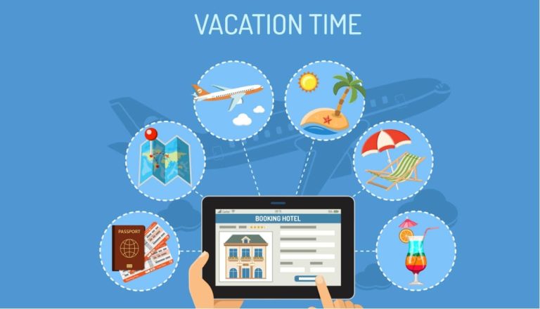 a drawing of someone booking their vacation online using apps