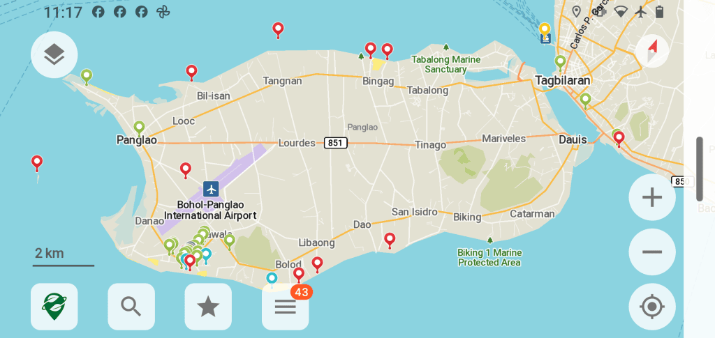 screenshot of our saved pins on organic maps app