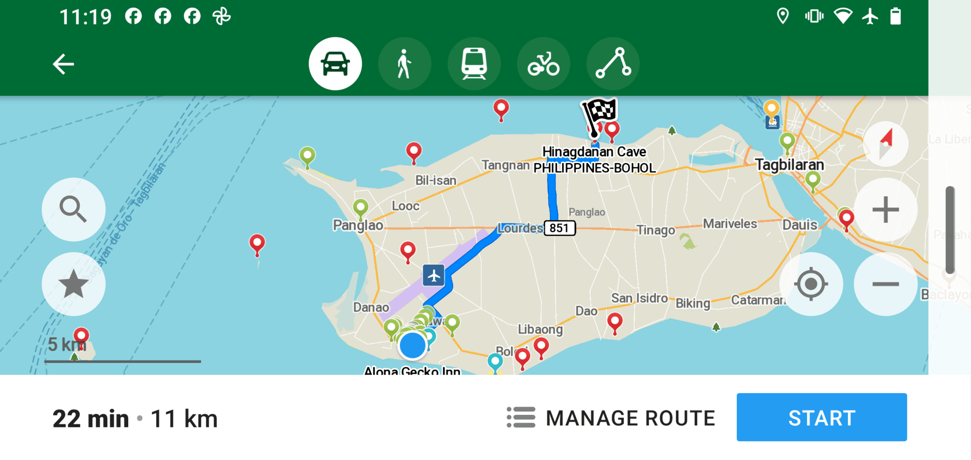 screenshot of Route Options in Organic Maps app