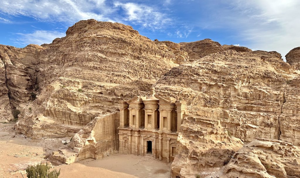 The Monastery at Petra in Jordan surrounded by desert cliffs in November, ideal for best countries to visit by month