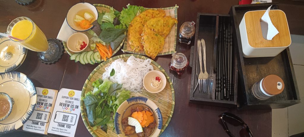 Affordable local meal in Da Nang Vietnam showing low cost of full-time travel lifestyle
