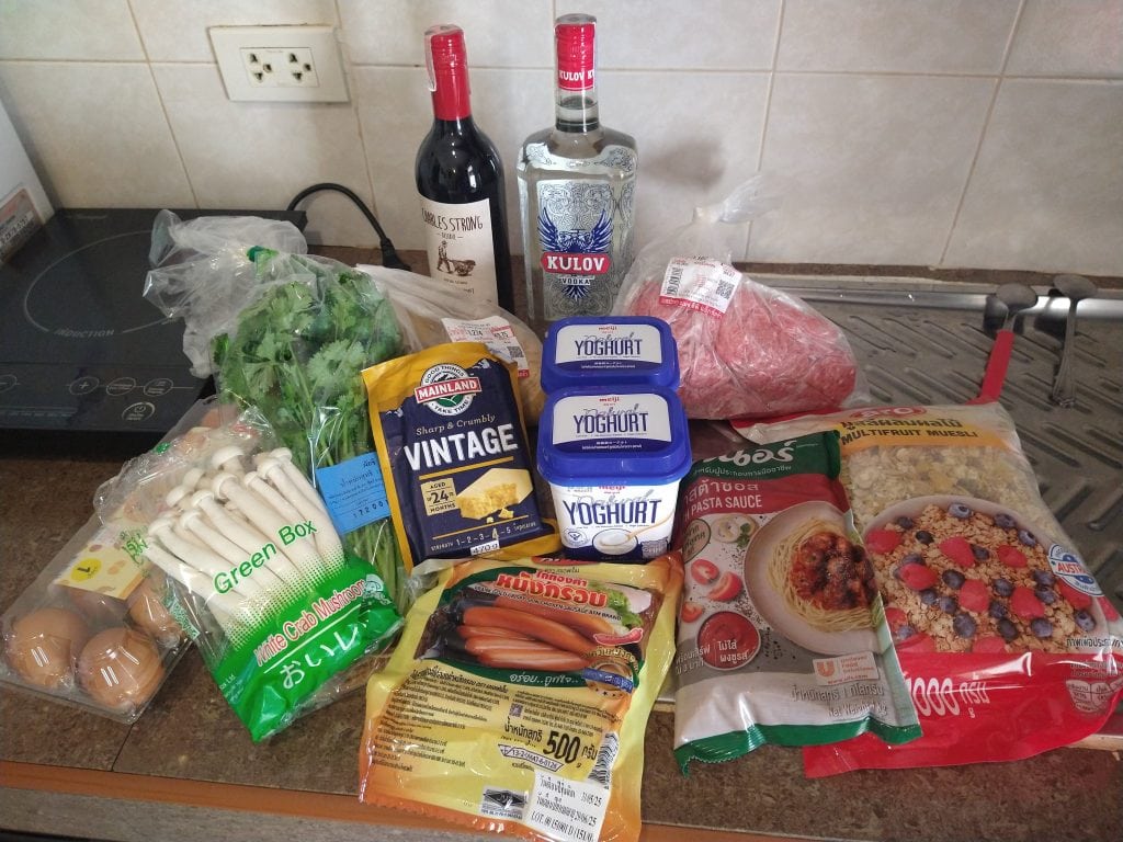 Grocery shopping in Lamai showing everyday life during full-time travel and living like a local